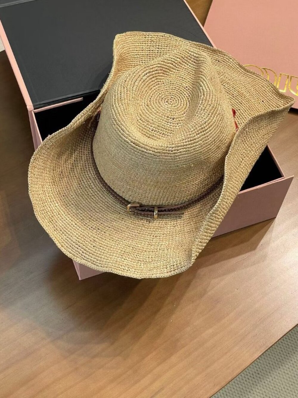 Miu Miu Natural Straw Sun Hat with Red Rope Band - Picture 6 of 8